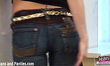 Amateur teen in tight jeans gets naughty on camera
