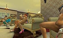 Ältere Frauen verwöhnen junge Männer in High-End-Szene - eine Sims 4-Darstellung