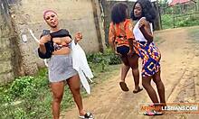 Афричке девојке се упуштају у домаћу лезбејску тројку после џунгле журке