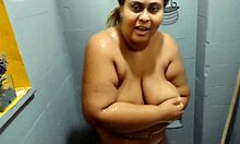 Stepmommy gets a cumshot on her tits and ass while taking a shower